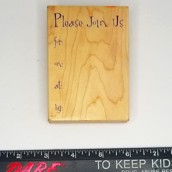 Hero Arts Vintage "Please Join Us" Party Invitation Wooden Rubber Stamp - Picture 2 of 3